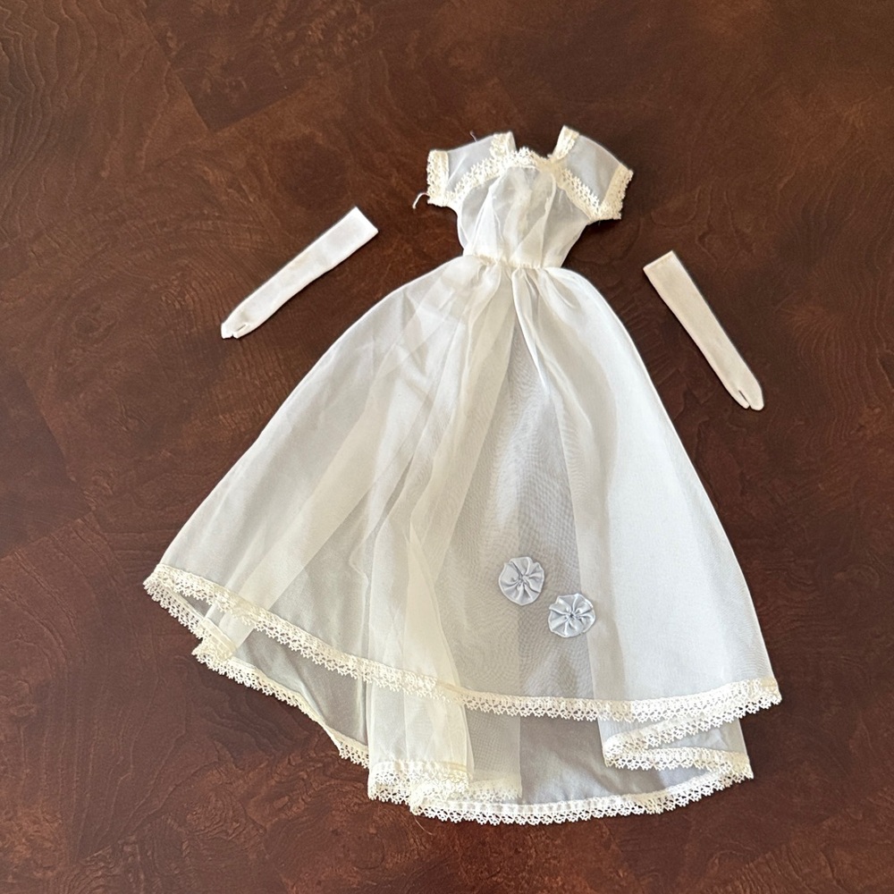 Handmade for Barbie Elegant White Doll Gown with Lace Accents and gloves